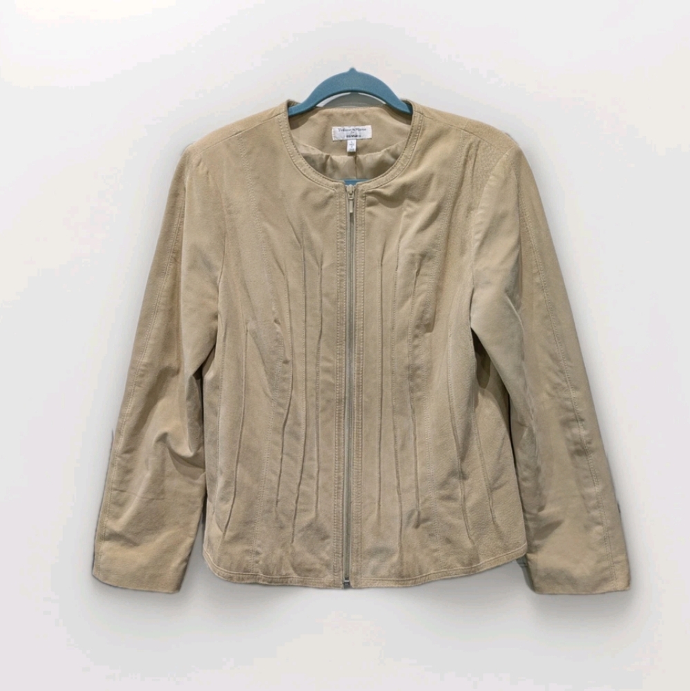 Vintage Womens Tan Suede Leather Jacket Large Quiet‎ Luxury Lined Full Zip